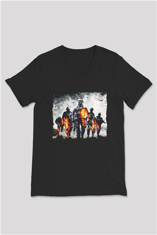 Battlefield Siyah Unisex V Yaka Tişört