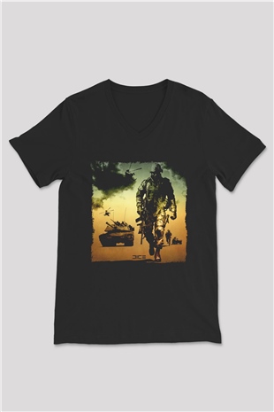 Battlefield Siyah Unisex V Yaka Tişört