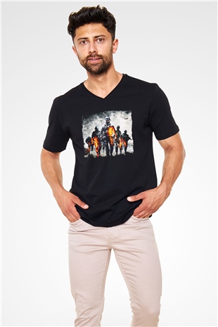 Battlefield Siyah Unisex V Yaka Tişört
