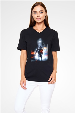 Battlefield Siyah Unisex V Yaka Tişört T-Shirt