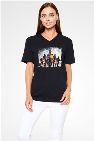Battlefield Siyah Unisex V Yaka Tişört