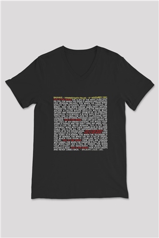 Bauhaus Baskılı Unisex Siyah V Yaka Tişört