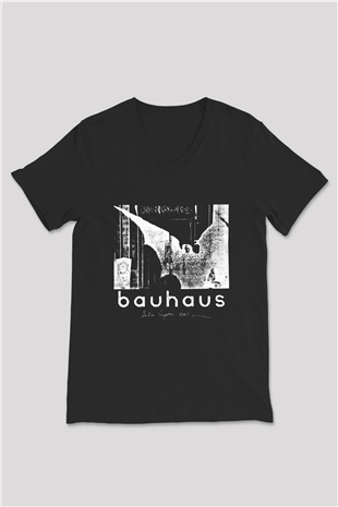 Bauhaus Baskılı Unisex Siyah V Yaka Tişört