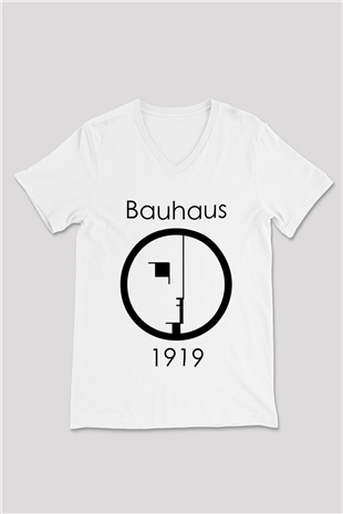 Bauhaus Beyaz Unisex V Yaka Tişört T-Shirt