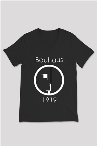 Bauhaus Siyah Unisex V Yaka Tişört T-Shirt