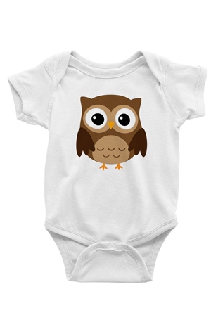 Baykuş Baskılı Beyaz Unisex Bebek Body - Zıbın