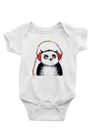 Baykuş Baskılı Beyaz Unisex Bebek Body - Zıbın
