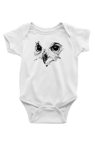 Baykuş Baskılı Beyaz Unisex Bebek Body - Zıbın