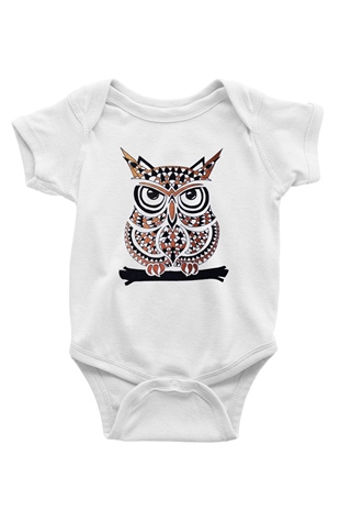 Baykuş Baskılı Beyaz Unisex Bebek Body - Zıbın