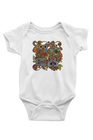 Baykuş Baskılı Beyaz Unisex Bebek Body - Zıbın
