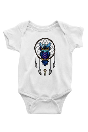 Baykuş Baskılı Beyaz Unisex Bebek Body - Zıbın