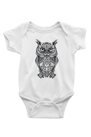 Baykuş Baskılı Beyaz Unisex Bebek Body - Zıbın