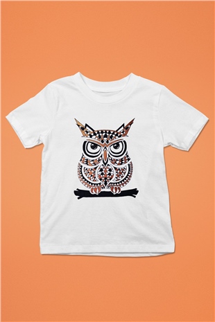 Baykuş Baskılı Beyaz Unisex Çocuk Tişört
