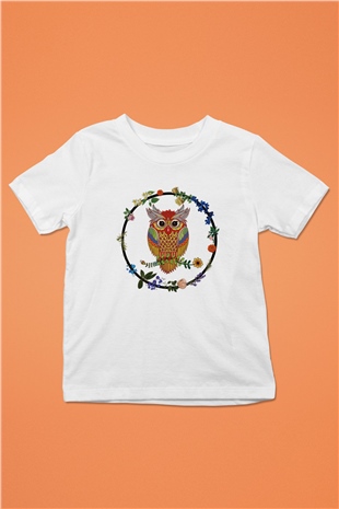 Baykuş Baskılı Beyaz Unisex Çocuk Tişört