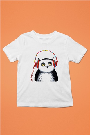 Baykuş Baskılı Beyaz Unisex Çocuk Tişört