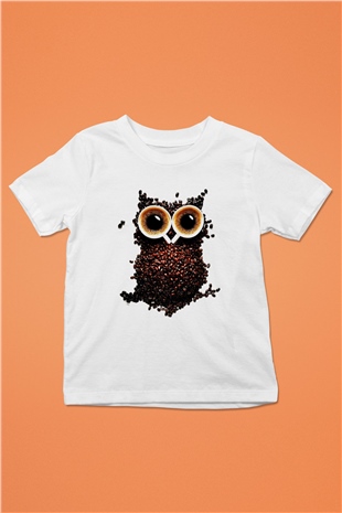 Baykuş Baskılı Beyaz Unisex Çocuk Tişört