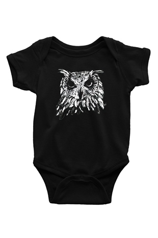 Baykuş Baskılı Siyah Bebek Body - Zıbın