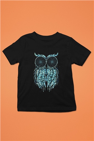 Baykuş Baskılı Siyah Unisex Çocuk Tişört