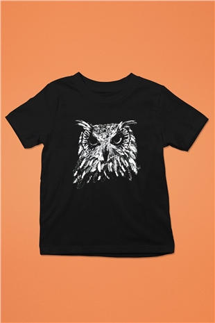 Baykuş Baskılı Siyah Unisex Çocuk Tişört