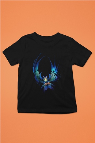 Baykuş Baskılı Siyah Unisex Çocuk Tişört