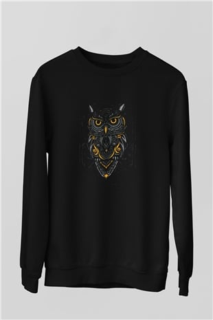 Baykuş Baskılı Unisex Siyah  Sweatshirt