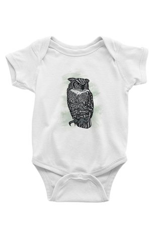 Baykuş Beyaz Bebek Body - Zıbın