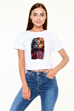 Baykuş Beyaz  Crop Top Tişört