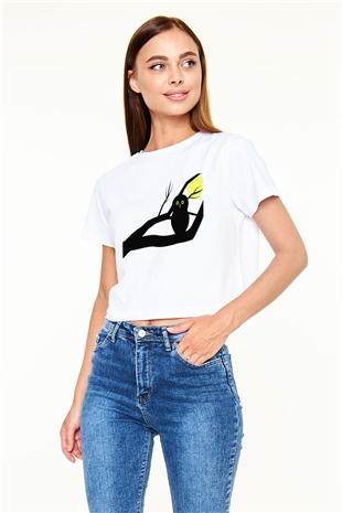 Baykuş Beyaz Croptop Tişört