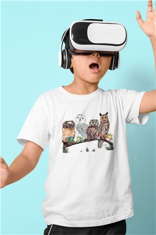 Baykuş Beyaz Unisex Çocuk Tişört