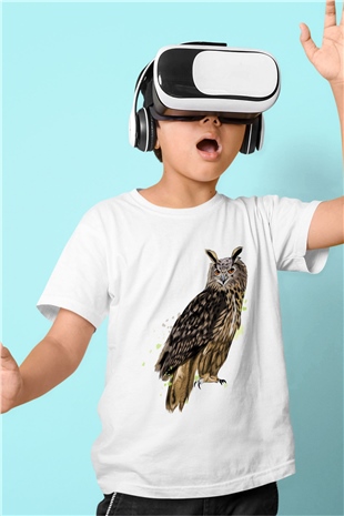 Baykuş Beyaz Unisex Çocuk Tişört