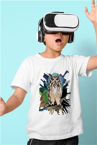 Baykuş Beyaz Unisex Çocuk Tişört