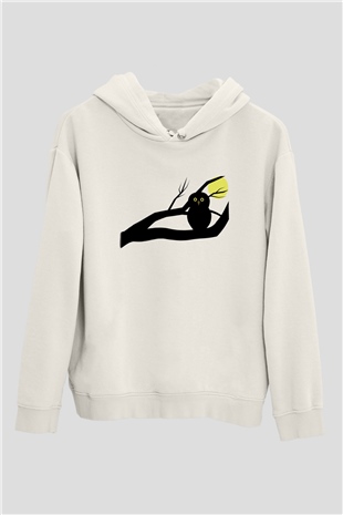 Baykuş Beyaz Unisex Kapşonlu Sweatshirt