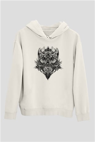 Baykuş Beyaz Unisex Kapşonlu Sweatshirt
