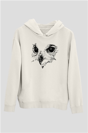 Baykuş Beyaz Unisex Kapşonlu Sweatshirt