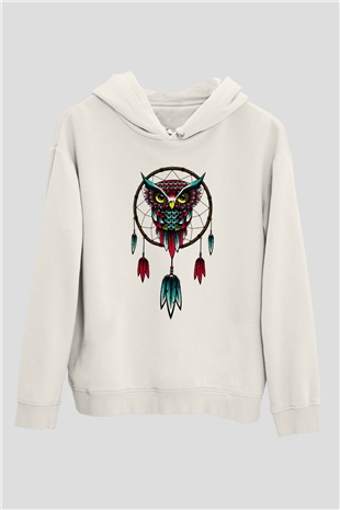 Baykuş Beyaz Unisex Kapşonlu Sweatshirt
