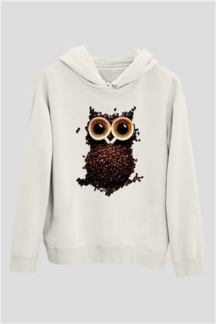 Baykuş Beyaz Unisex Kapşonlu Sweatshirt
