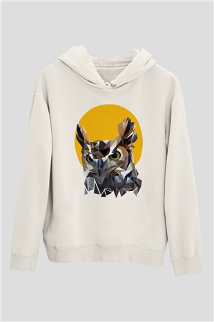 Baykuş Beyaz Unisex Kapüşonlu Sweatshirt