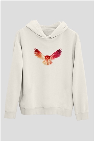 Baykuş Beyaz Unisex Kapüşonlu Sweatshirt