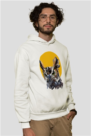 Baykuş Beyaz Unisex Kapüşonlu Sweatshirt
