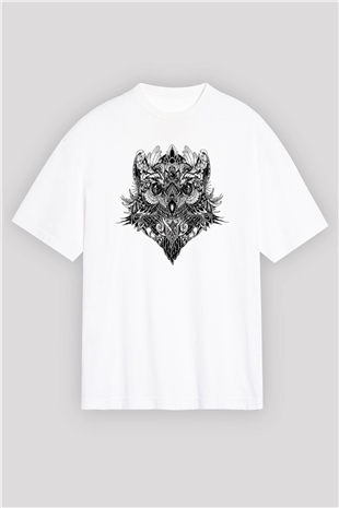 Baykuş Beyaz Unisex Oversize Tişört T-Shirt
