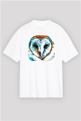 Baykuş Beyaz Unisex Oversize Tişört T-Shirt
