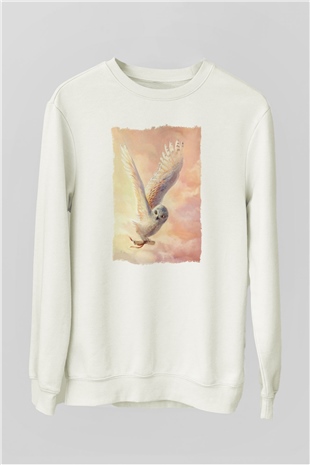 Baykuş Beyaz Unisex Sweatshirt