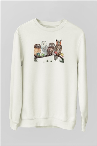 Baykuş Beyaz Unisex Sweatshirt