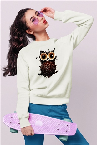 Baykuş Beyaz Unisex Sweatshirt