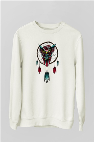 Baykuş Beyaz Unisex Sweatshirt