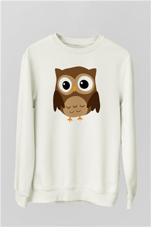 Baykuş Beyaz Unisex Sweatshirt