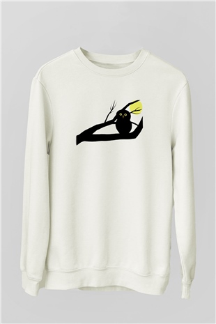 Baykuş Beyaz Unisex Sweatshirt