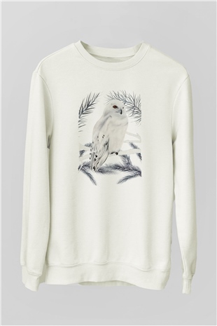 Baykuş Beyaz Unisex Sweatshirt