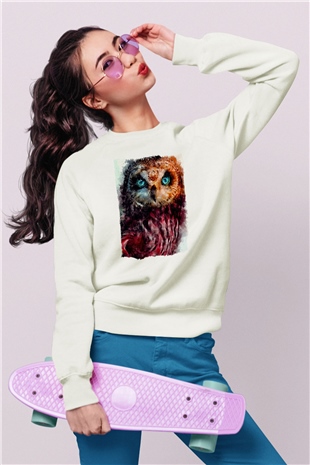 Baykuş Beyaz Unisex Sweatshirt