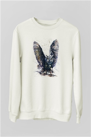 Baykuş Beyaz Unisex Sweatshirt